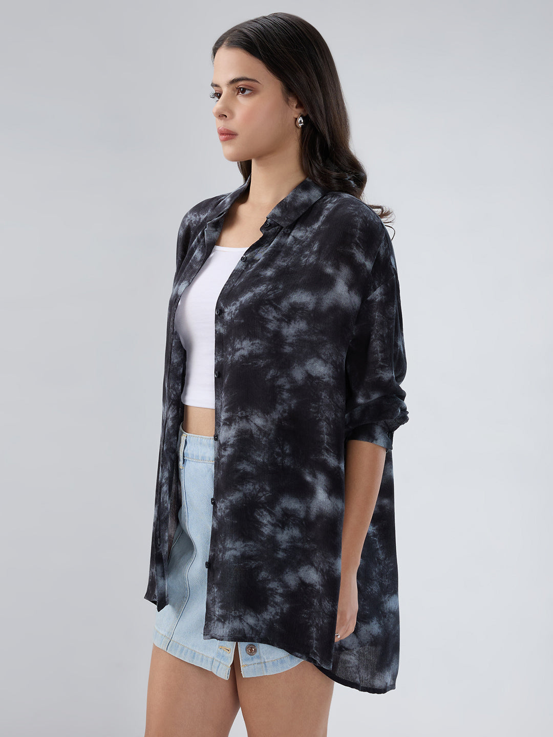 Black & Grey Tie- Dye Oversized Crepe Shirt