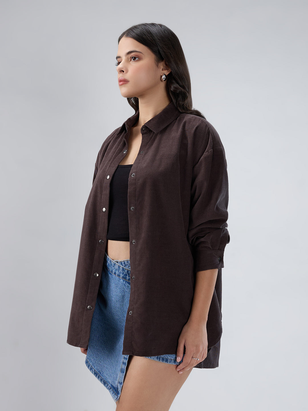 Dark Grey Corduroy Oversized Shirt