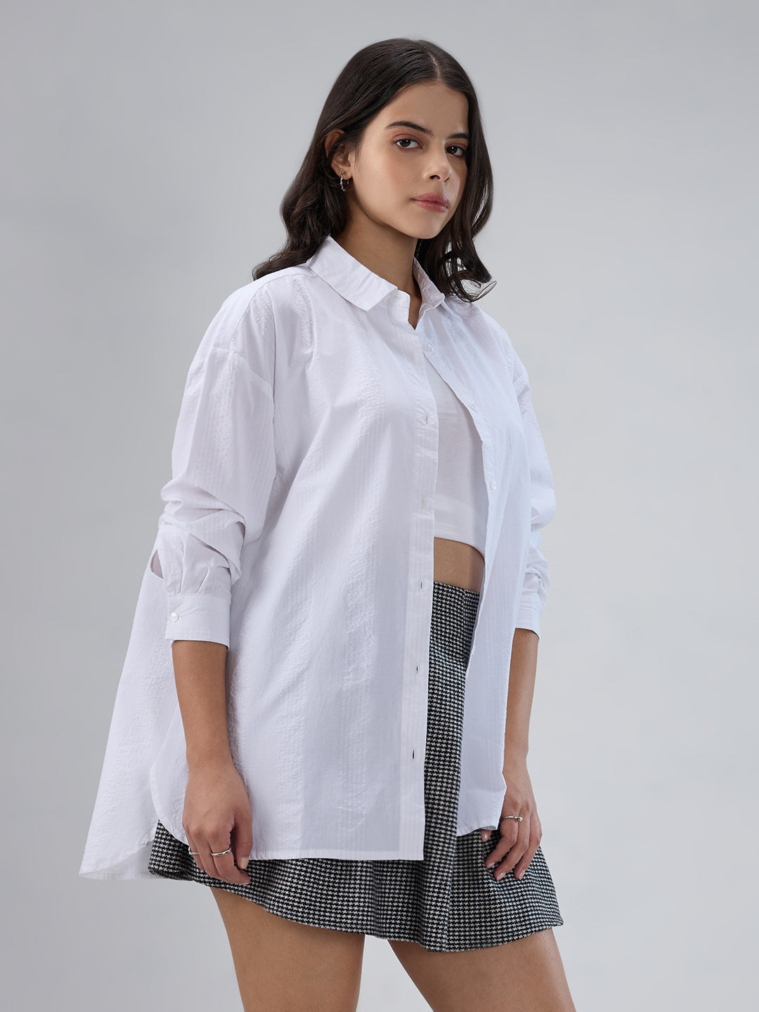 White & Lilac Pin Striped Seersucker Oversized Shirt