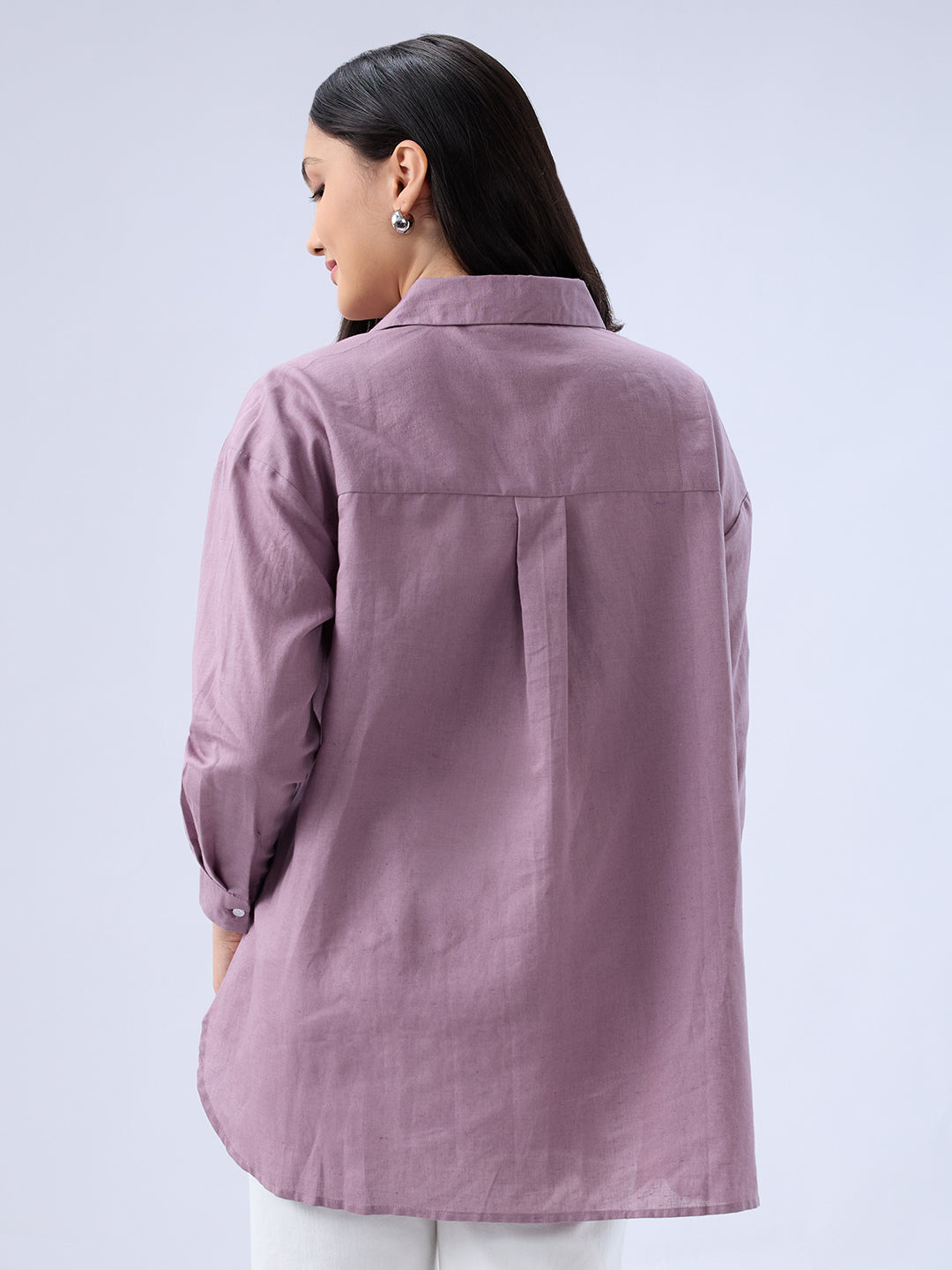 Heather Purple Solid Linen Oversized Shirt