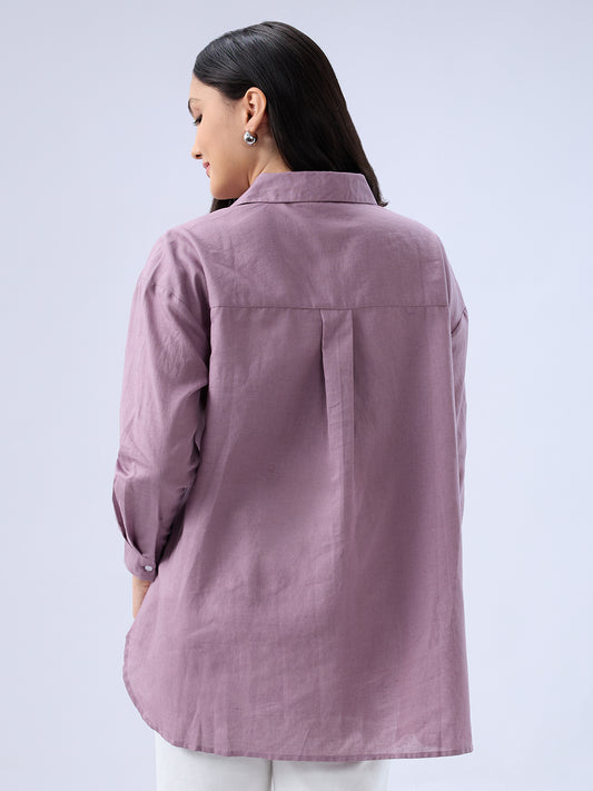 Heather Purple Solid Linen Oversized Shirt