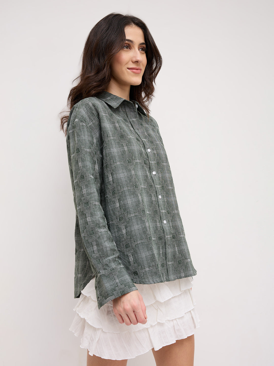 Olive Green Gridlock Smokey Plaid Oversized Shirt