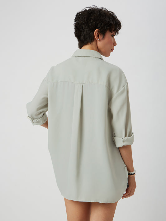Solid Moss Green Oversized Shirt