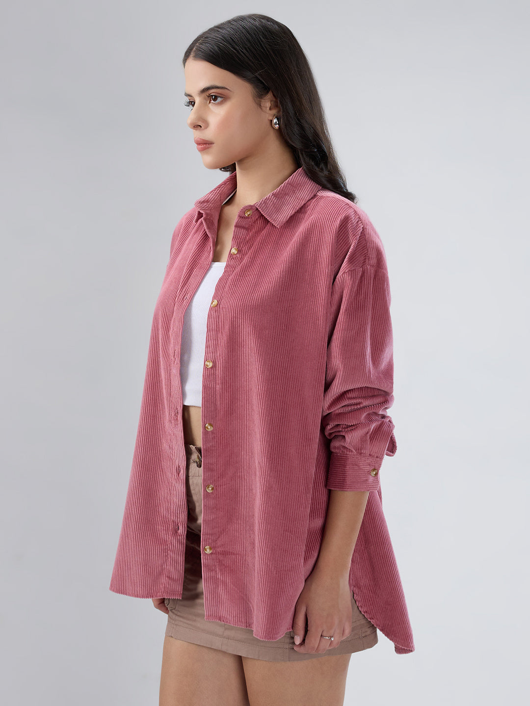 Froly Pink Corduroy Oversized Shirt