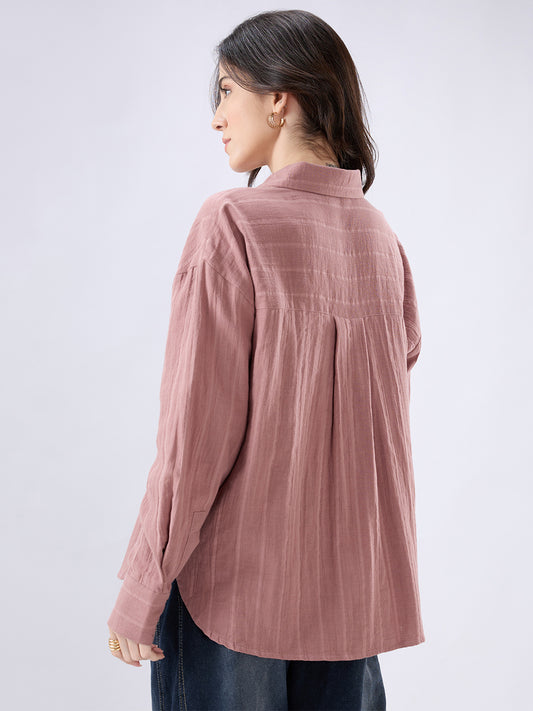 Dusty Pink Seersucker DoubleCloth Oversized Shirt