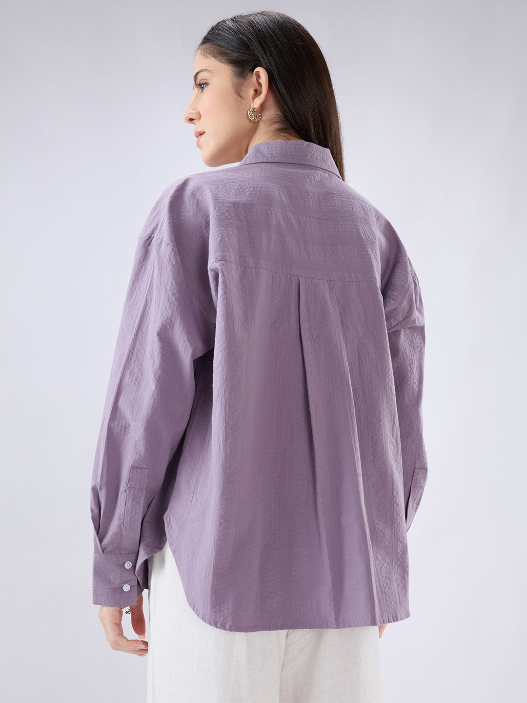 Lavender Seersucker Textured Oversized Shirt