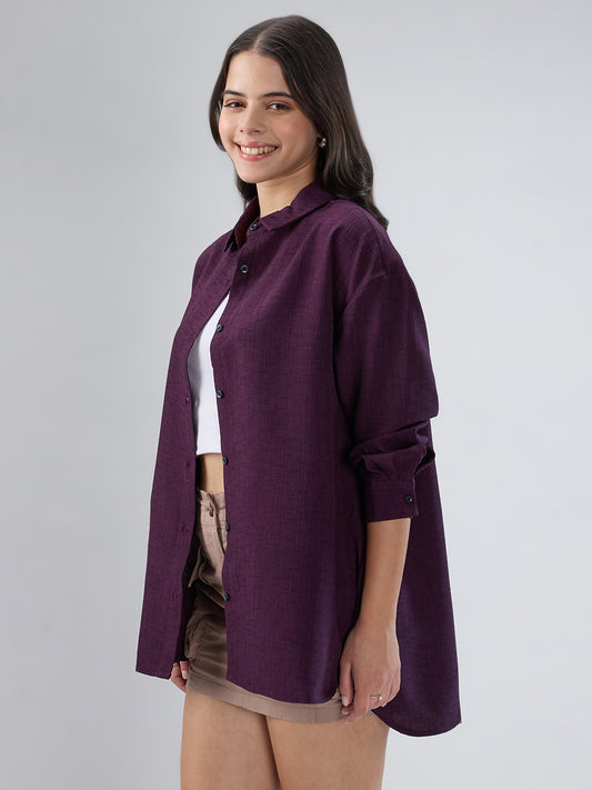 Wine Slub Textured Oversized Shirt