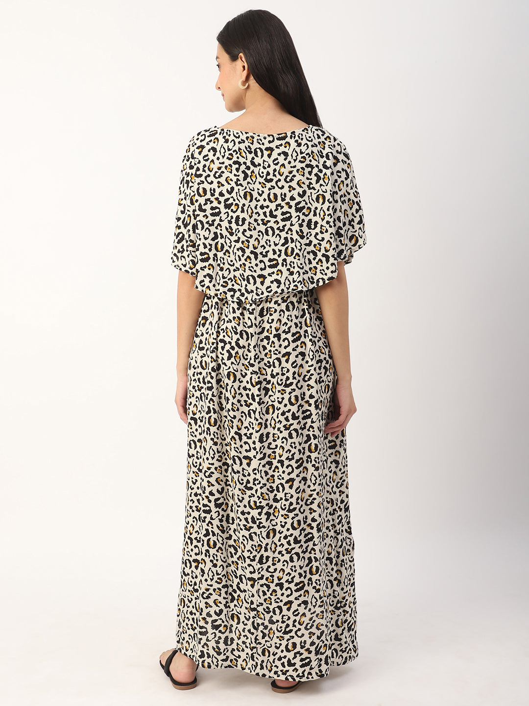 Beige Leopard Printed Comfy Maternity Dress