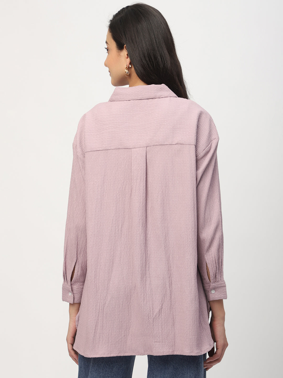 Lilac Jacquard Crinkled Oversized Shirt