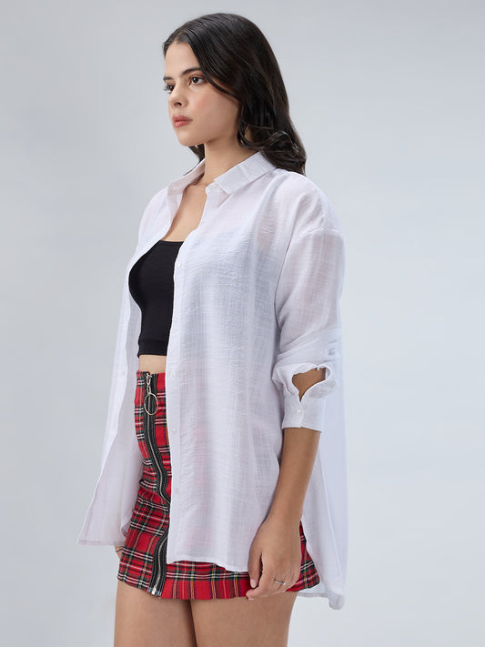 Pearl White Crinkled Oversized Shirt