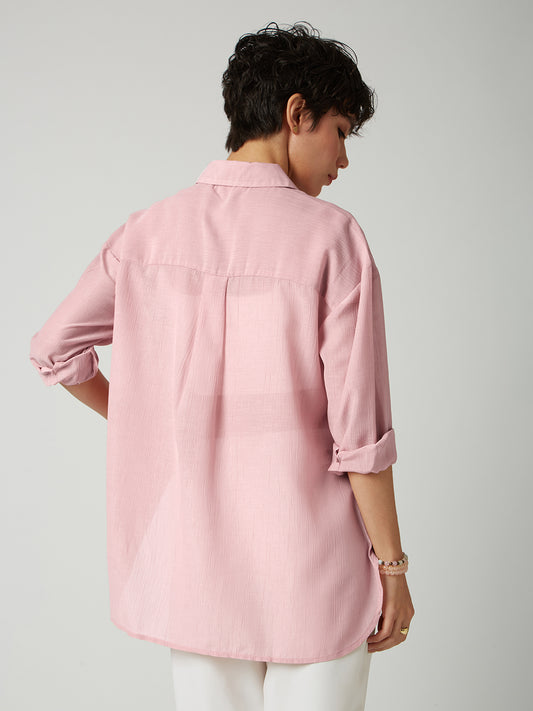 Glittery Baby Pink Crinkled Oversized Shirt