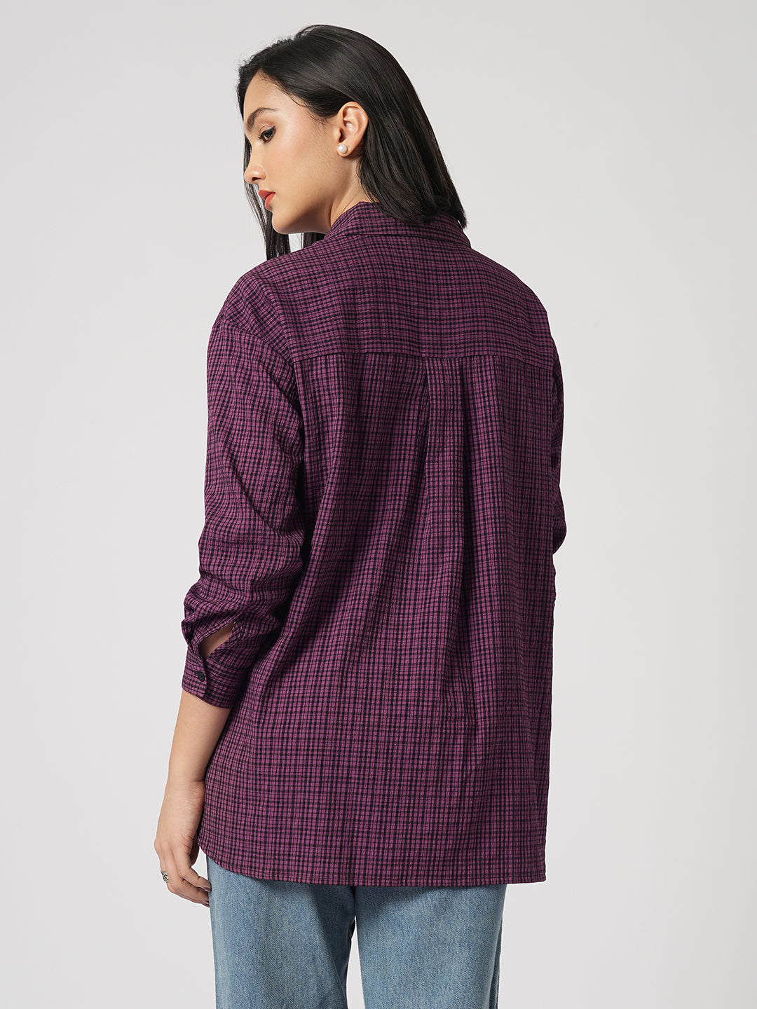 Pinkish Brown Vintage Mini Checks Oversized Shirt