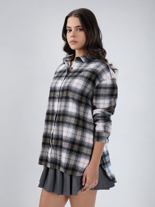 Multicolor Checked Oversized Flannel Shirt