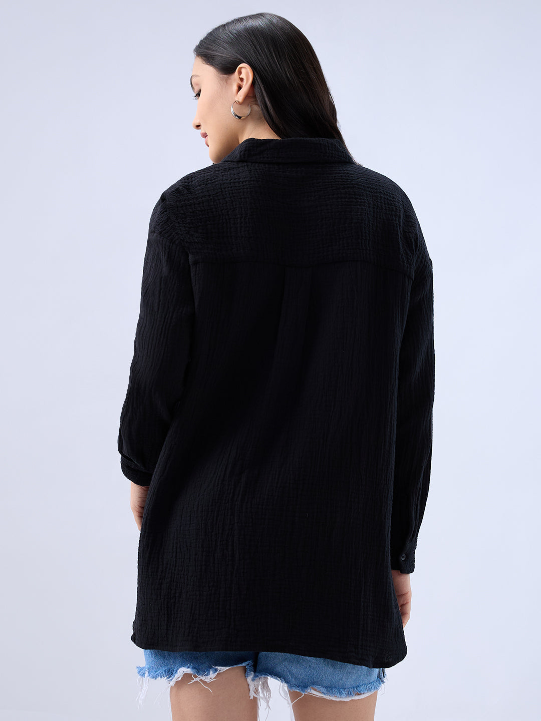 Obsidian Black Double Cloth Oversized Shirt