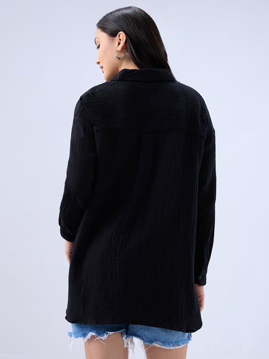 Obsidian Black Double Cloth Oversized Shirt