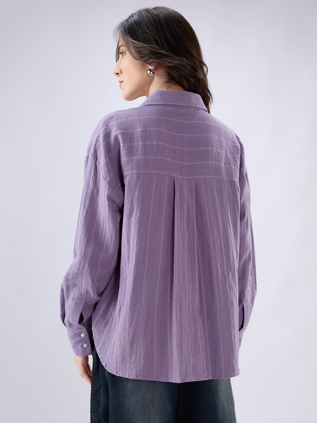 Lavender Seersucker Striped Doublecloth Oversized Shirt