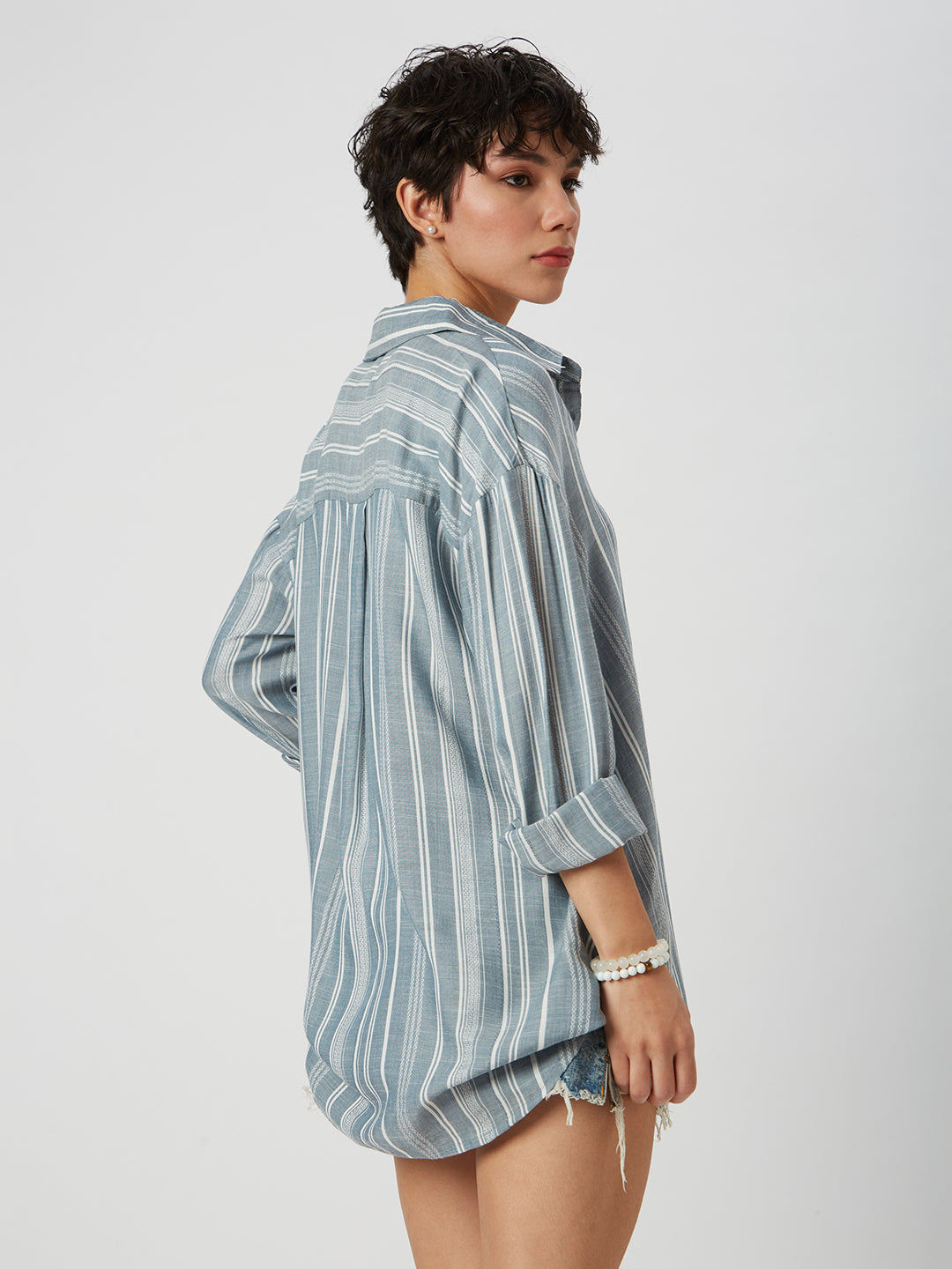 Blue & White Dobby Striped Oversized Shirt