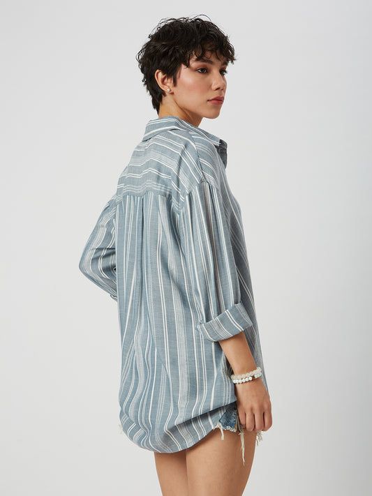 Blue & White Dobby Striped Oversized Shirt