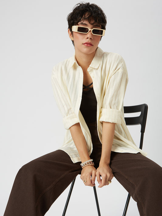 Bright Yellow Dobby Striped Oversized Shirt