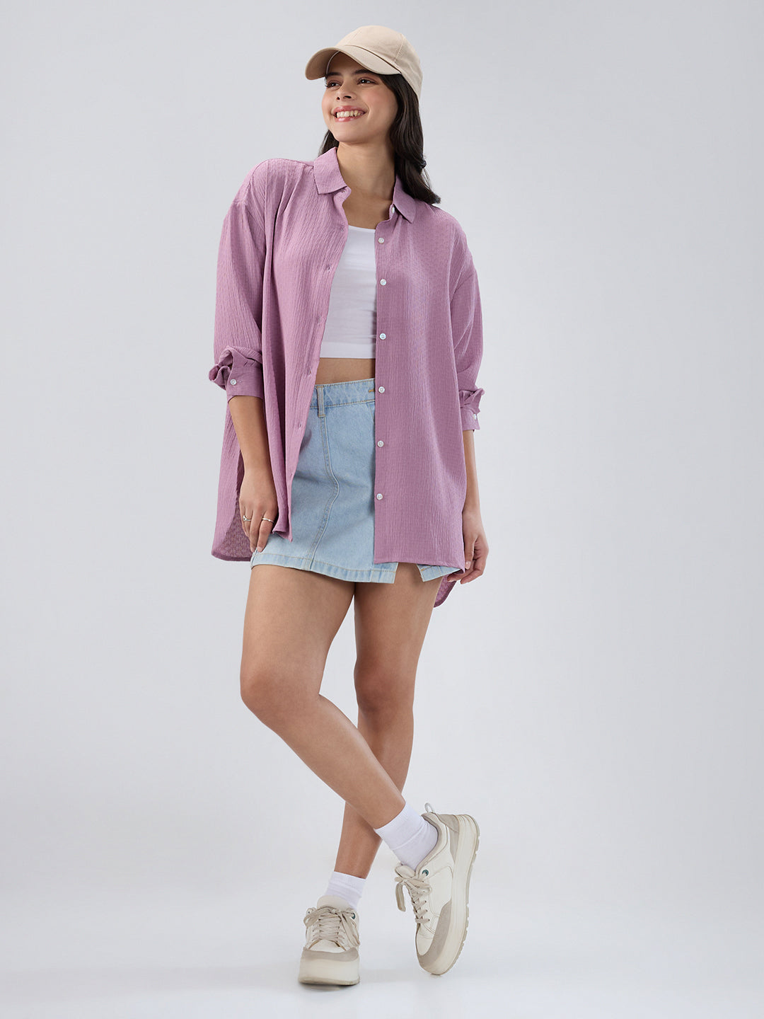 Lilac Crinkle Textured Oversized Shirt