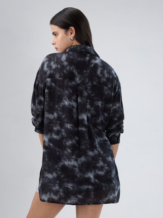 Black & Grey Tie- Dye Oversized Crepe Shirt