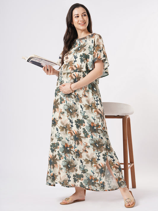 Multicolor Abstract Printed Comfy Maternity Dress
