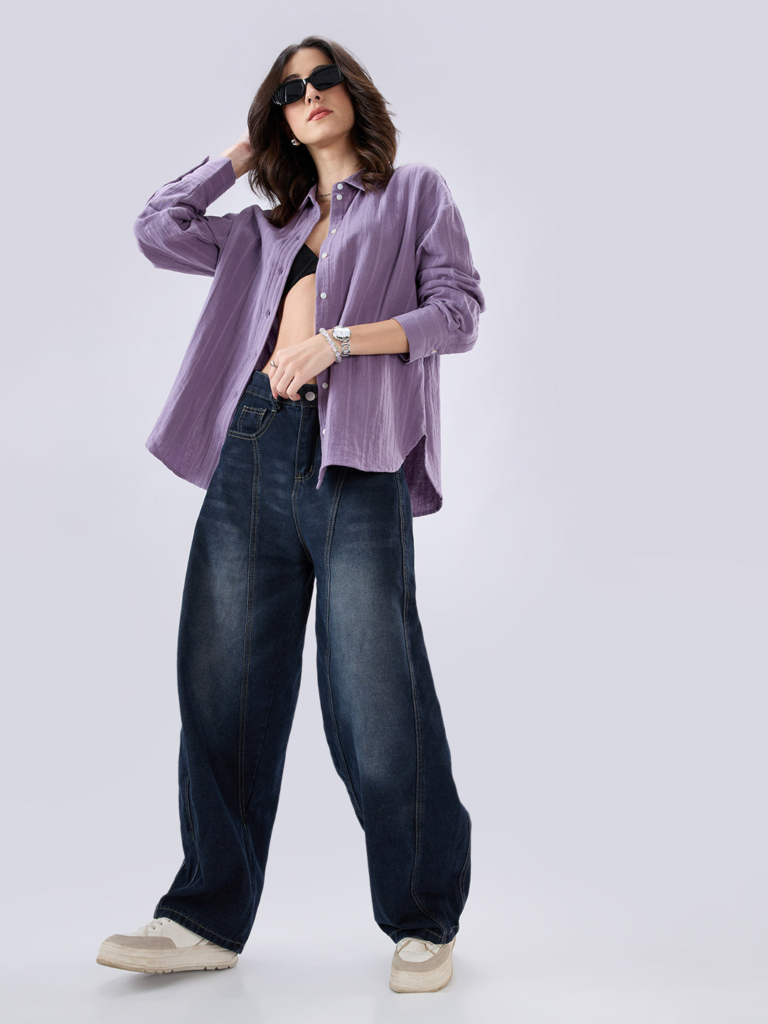Lavender Seersucker Striped Doublecloth Oversized Shirt