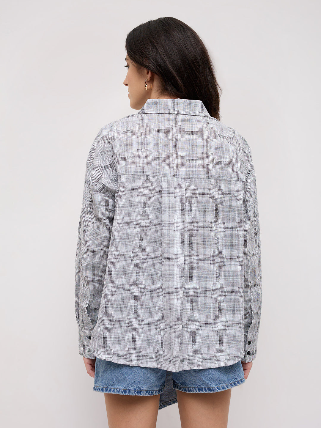 White & Black Gridlock Smokey Plaid Oversized Shirt