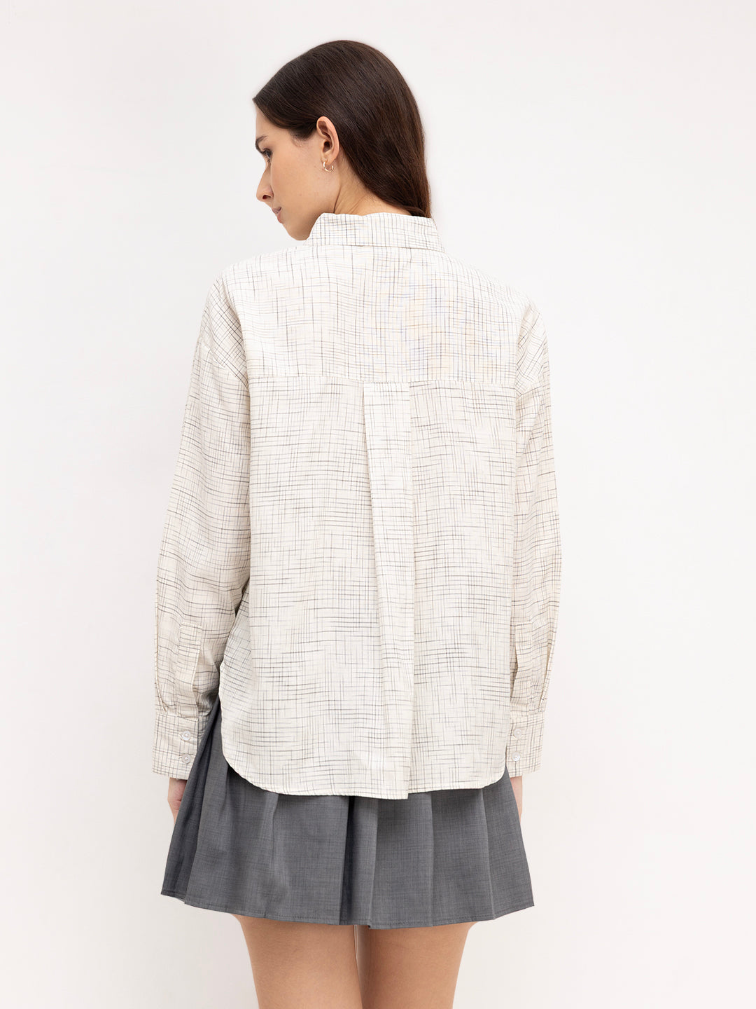 Multicolor Grid Line Printed Oversized Shirt