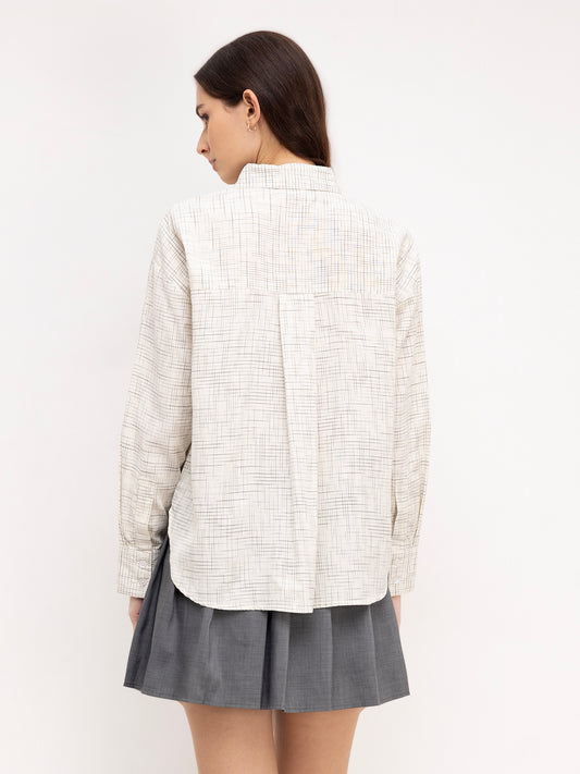 Multicolor Grid Line Printed Oversized Shirt