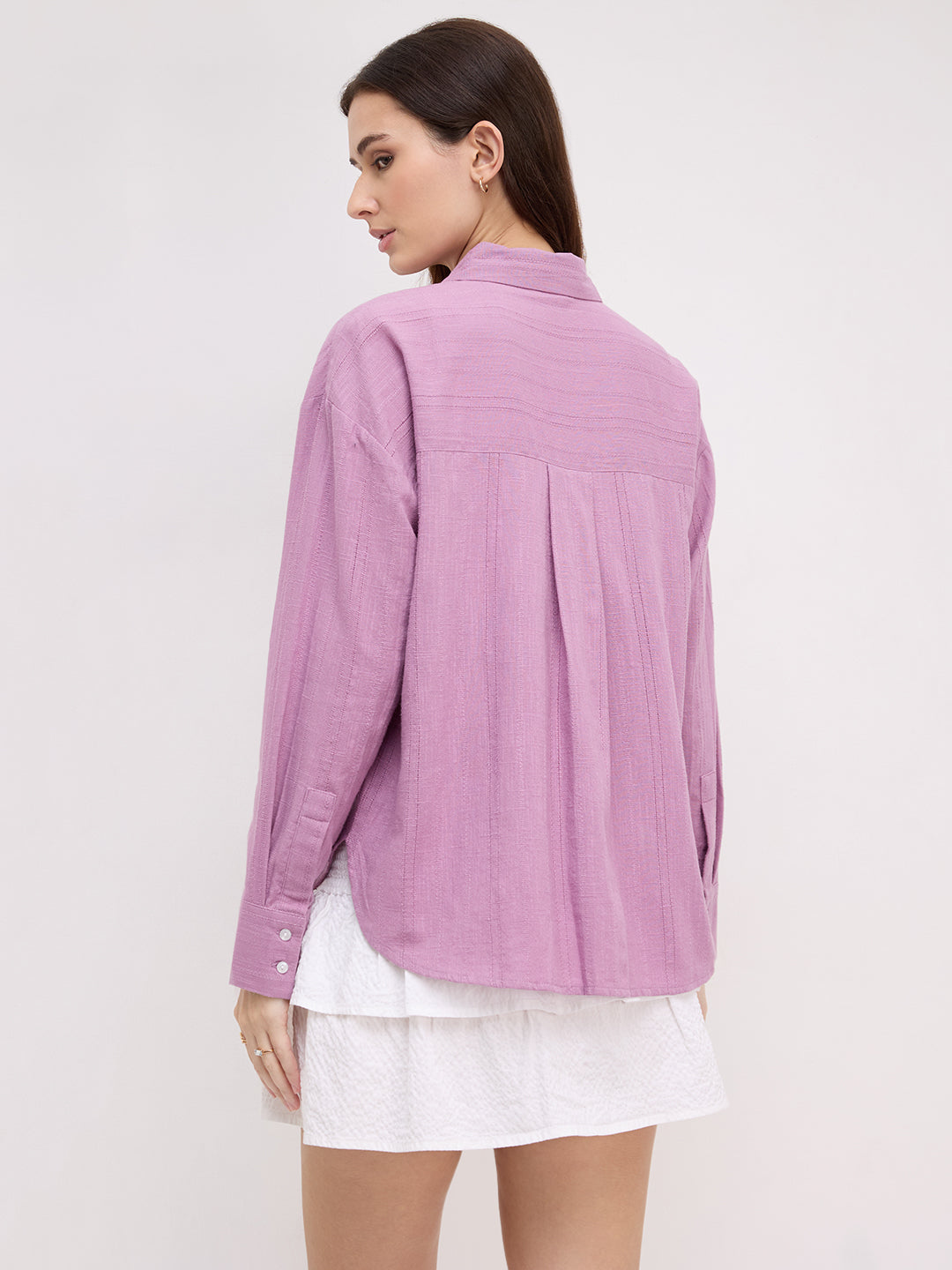 Heather Purple Line Textured Oversized Shirt
