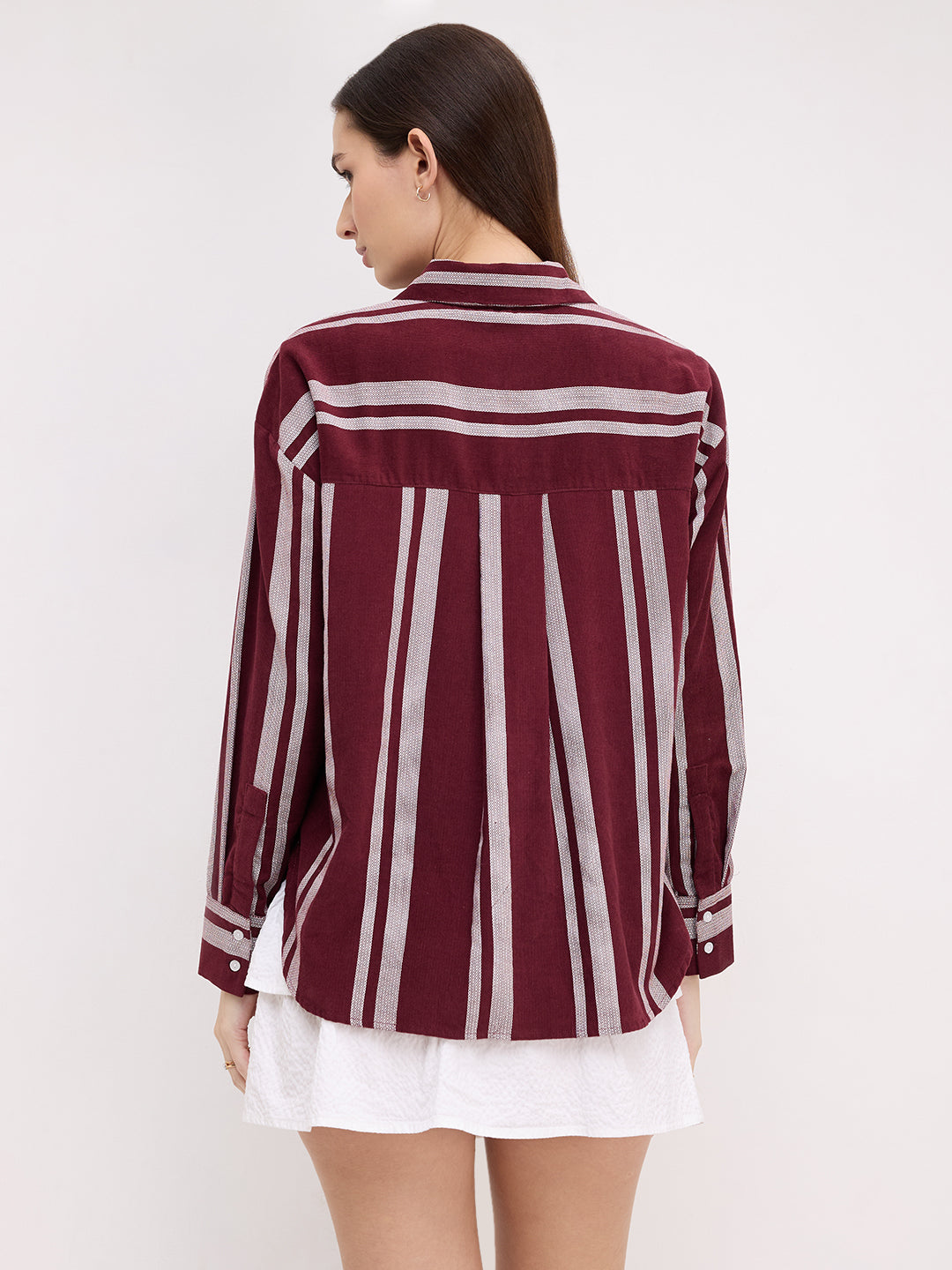 Crimpson Maroon Corduroy Striped Oversized Shirt