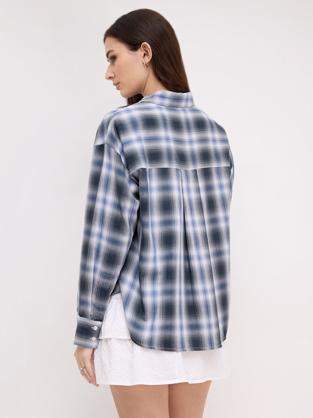 Navy Horizon Checked Oversized Shirt