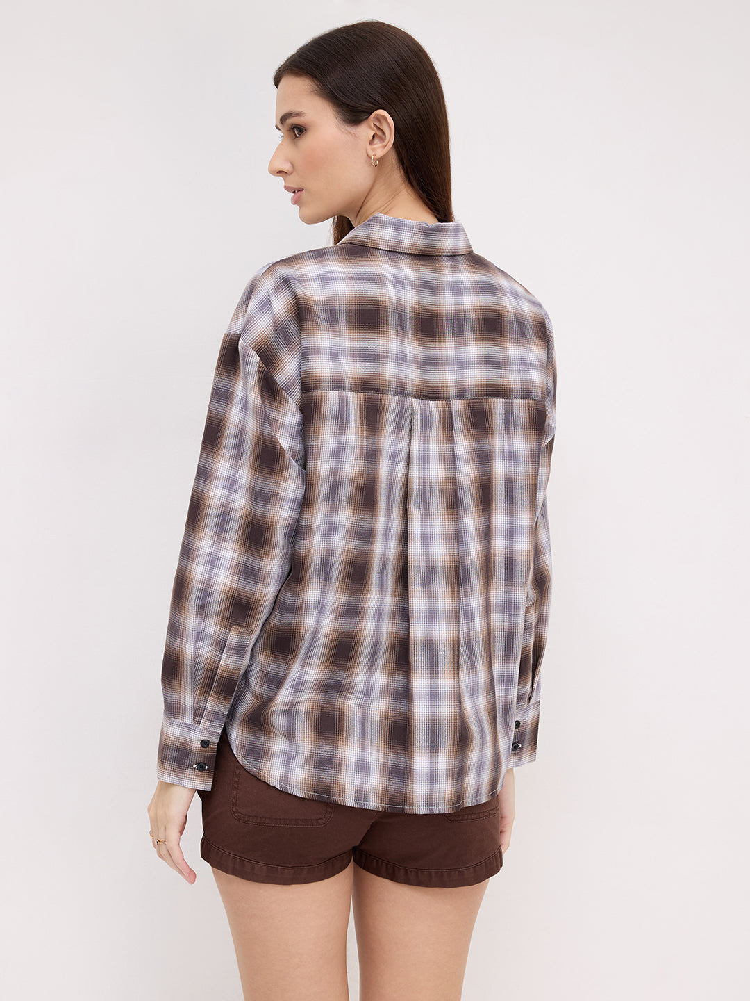 Mocha Horizon Checked Oversized Shirt