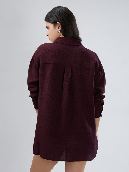 Wine Slub Textured Oversized Shirt