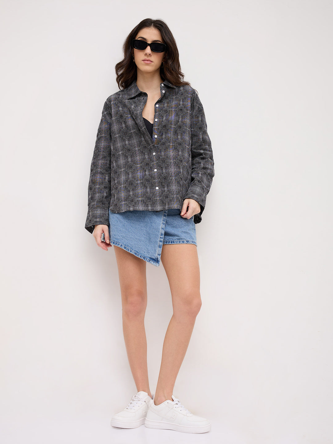 Black & White Gridlock Smokey Plaid Oversized Shirt