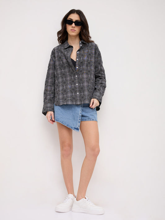 Black & White Gridlock Smokey Plaid Oversized Shirt