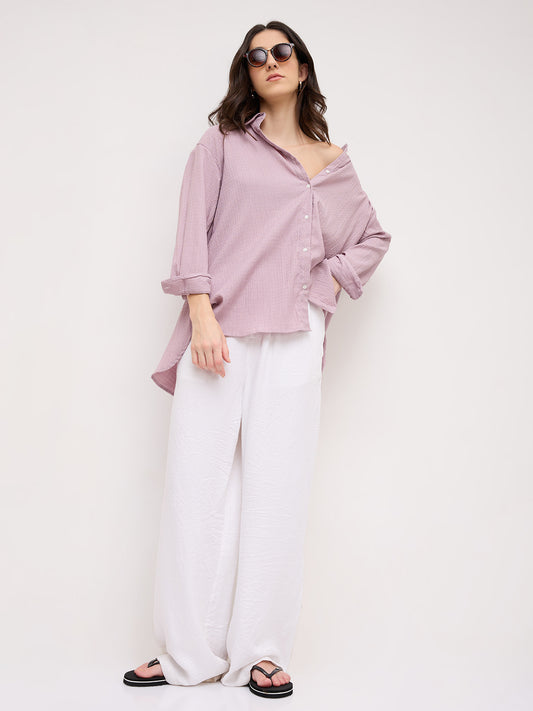 Lilac Textured Crinkled Oversized Shirt