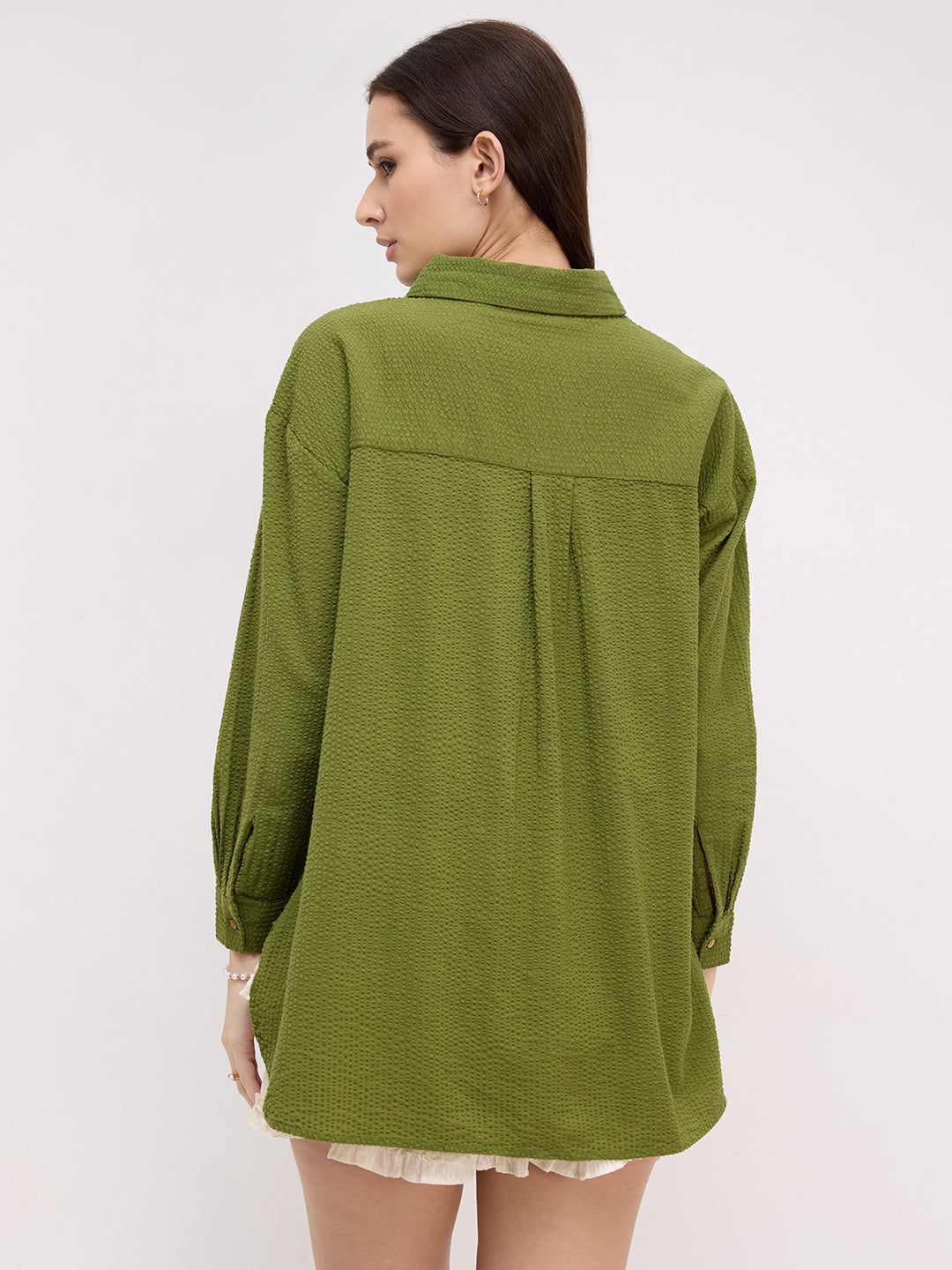 Olive Seersucker Oversized Shirt