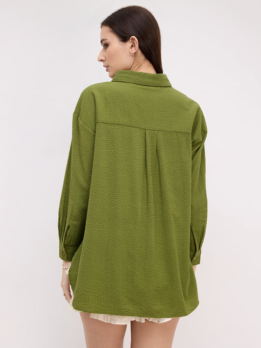 Olive Seersucker Oversized Shirt
