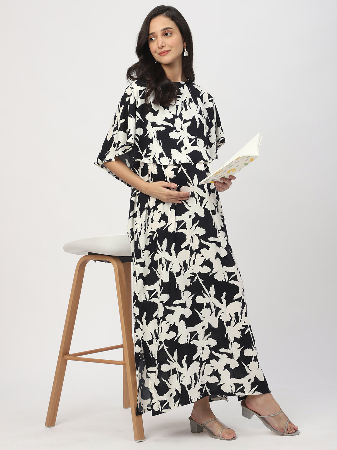 Black & White Abstract Printed Maternity Dress