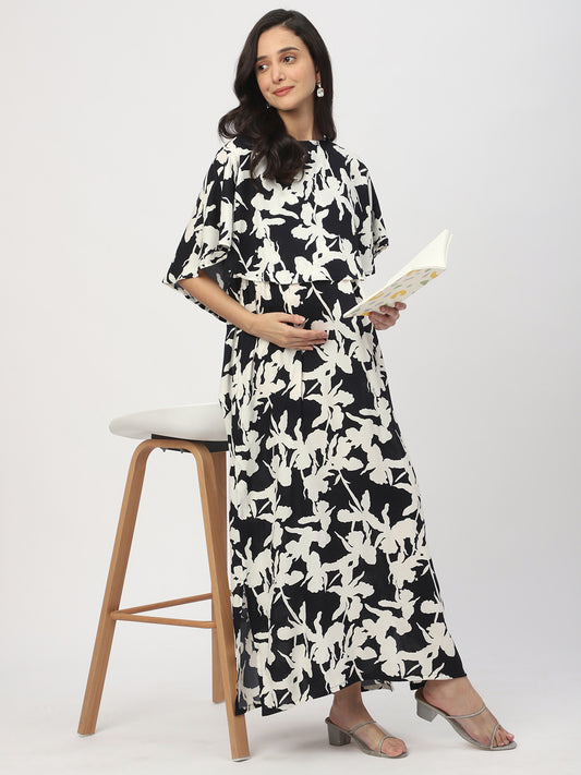 Black & White Abstract Printed Maternity Dress
