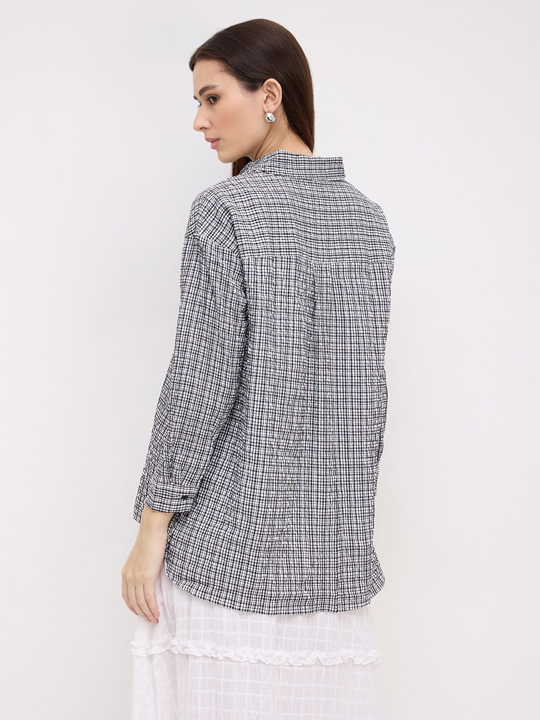 Black & White Tiny Checkered Seersucker Oversized Shirt