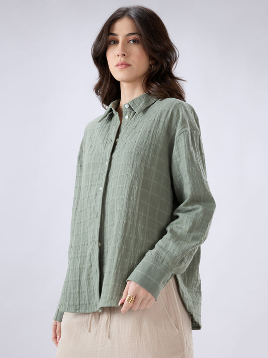 Asparagus Green Seersucker Doublecloth Oversized Shirt