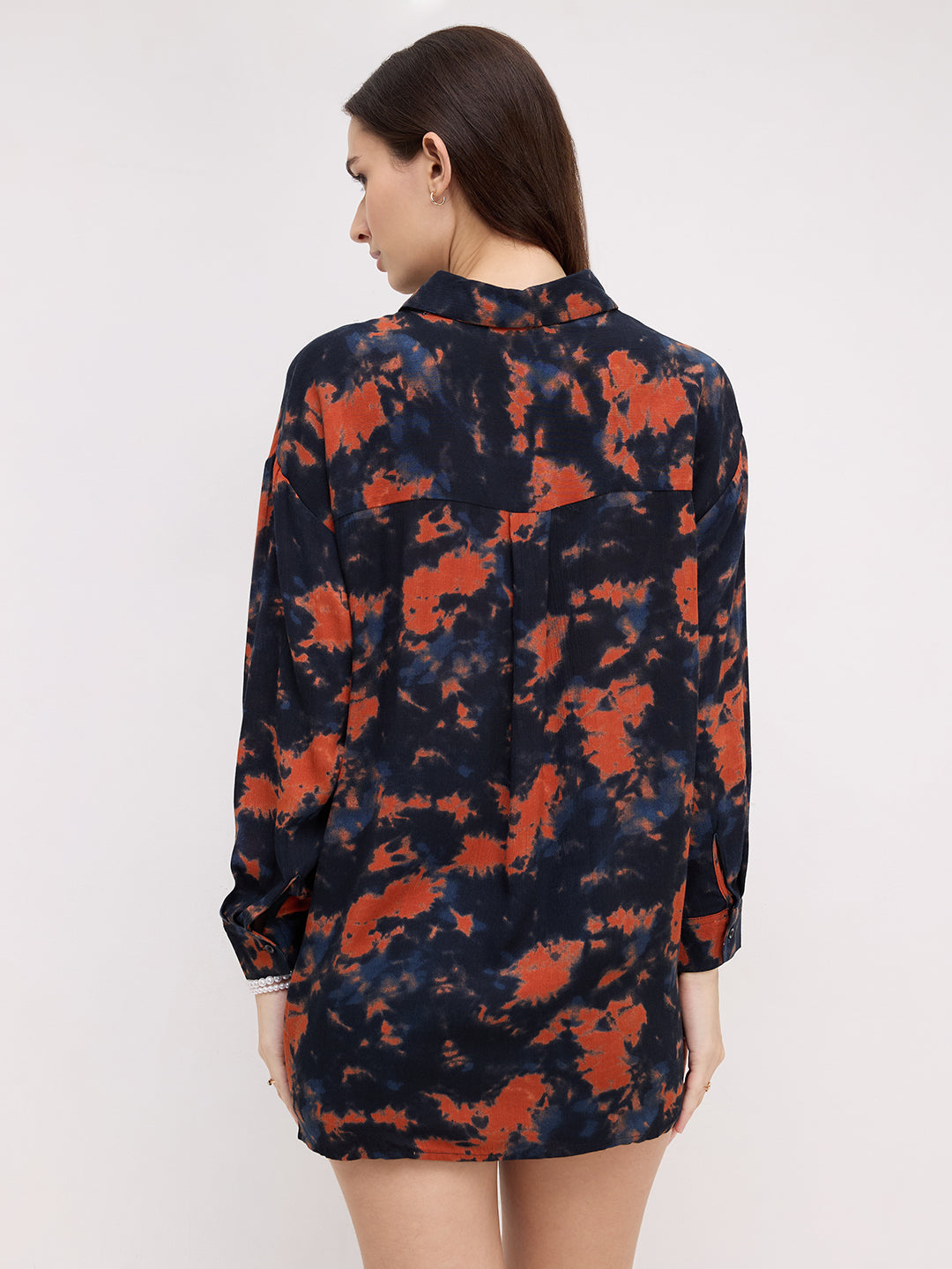 Black & Tangerine Tie- Dye Oversized Crepe Shirt