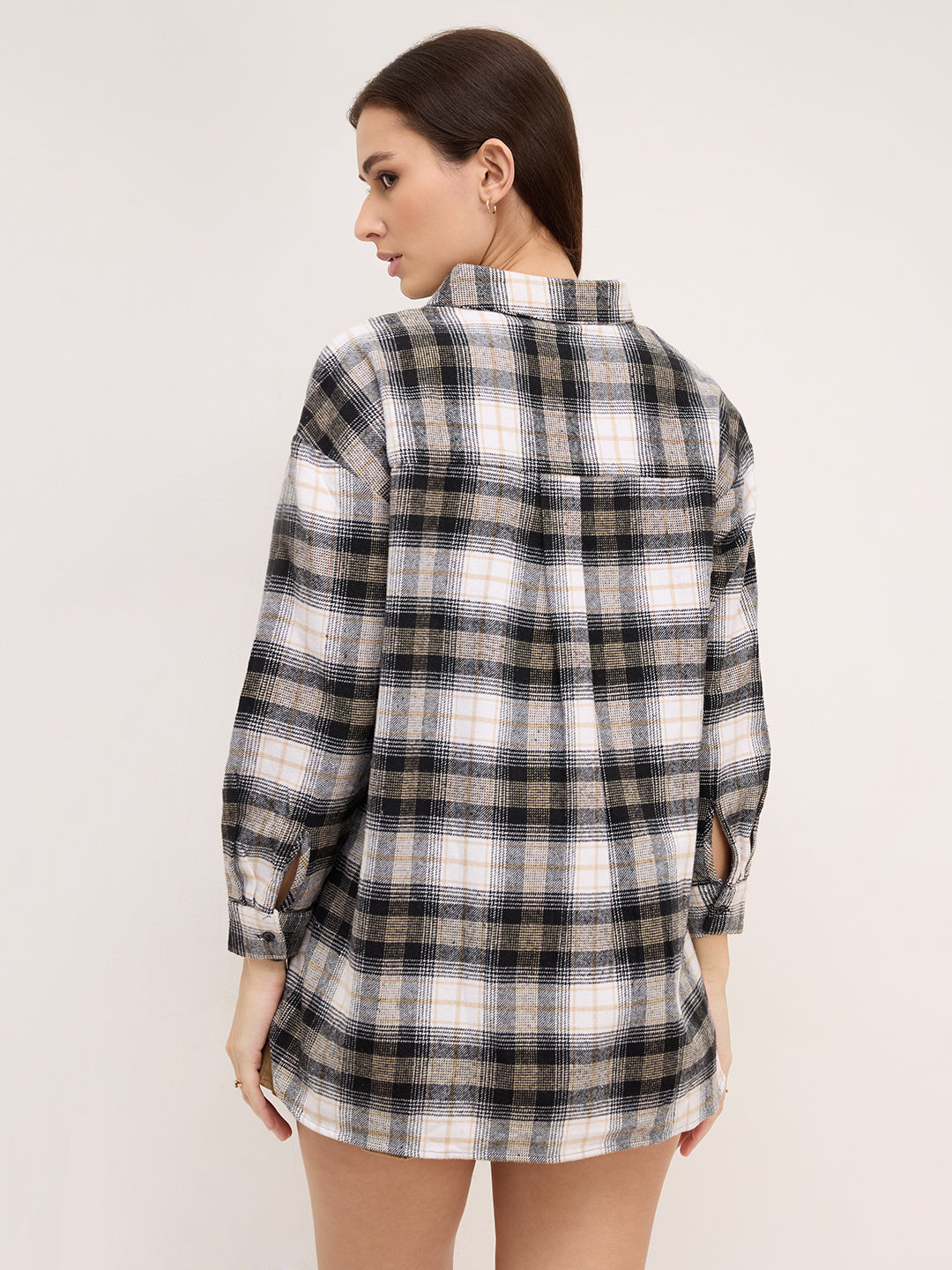 Multicolor Checked Oversized Flannel Shirt
