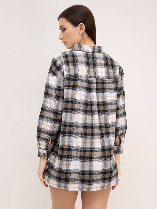 Multicolor Checked Oversized Flannel Shirt