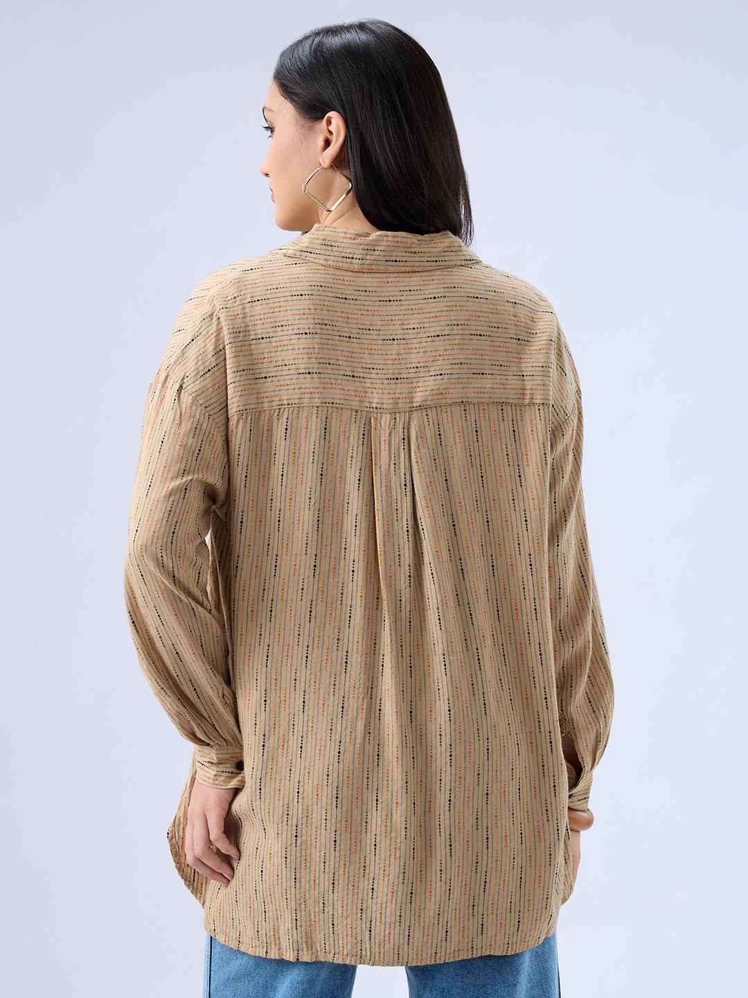 Tan Brown Dobby Oversized Shirt
