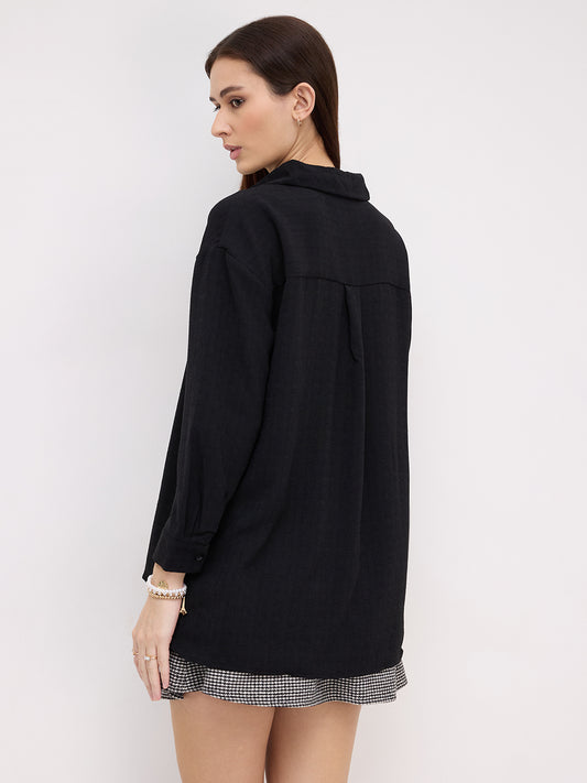 Classy Black Textured Oversized Shirt