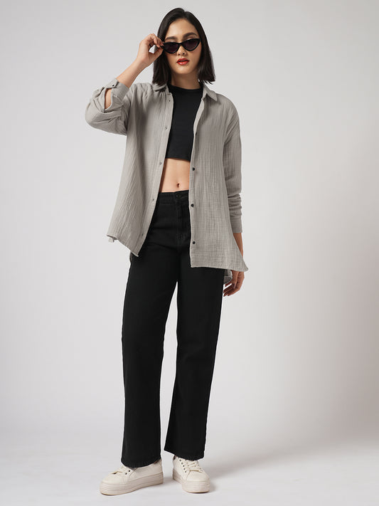 Bone Beige Double Cloth Oversized Shirt